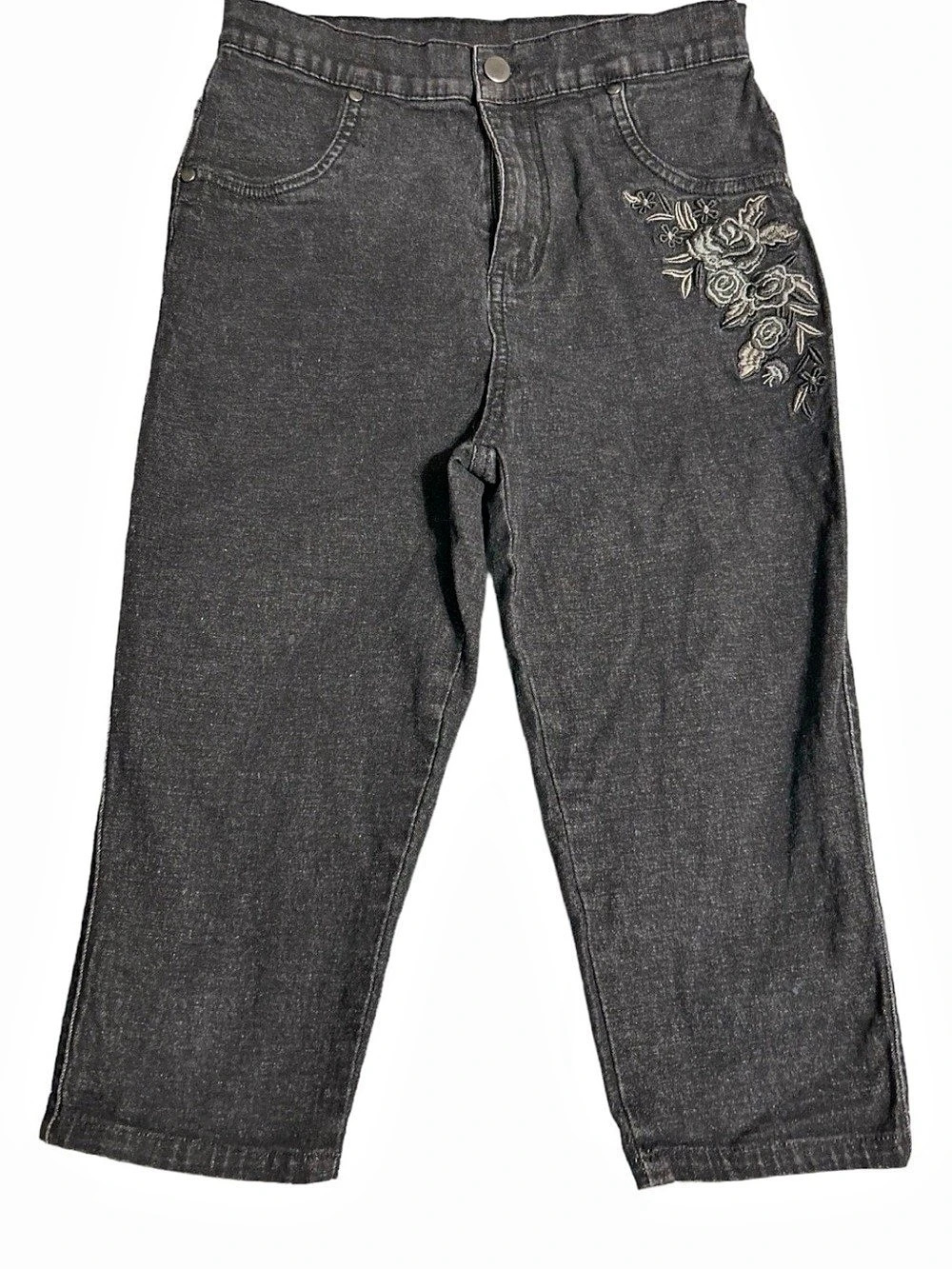 Nordstrom Embroidered Straight Leg Jeans Black Size Medium (8)